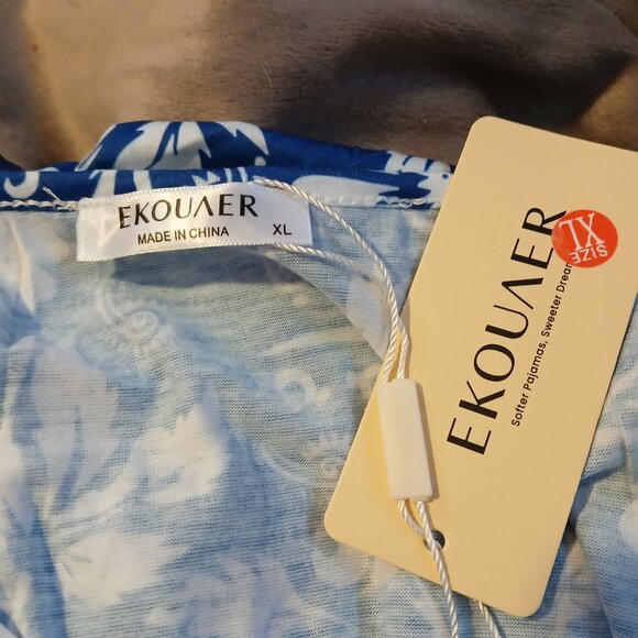 Women's Full Length House Dress Short Sleeve  Zipper Front Blue SZ L NWT - Picture 9 of 10